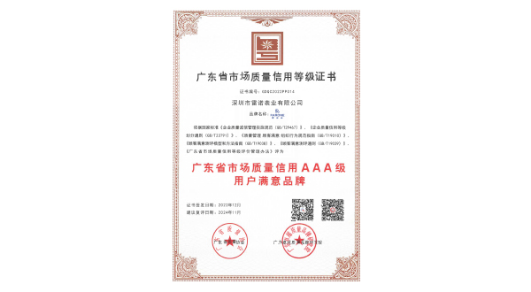 广东省市场质量信用AAA级用户满意品牌